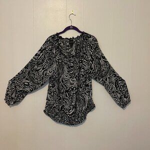 Lane Bryant Size 22/24 Black & White Sheer 3/4 Sleeve Blouse